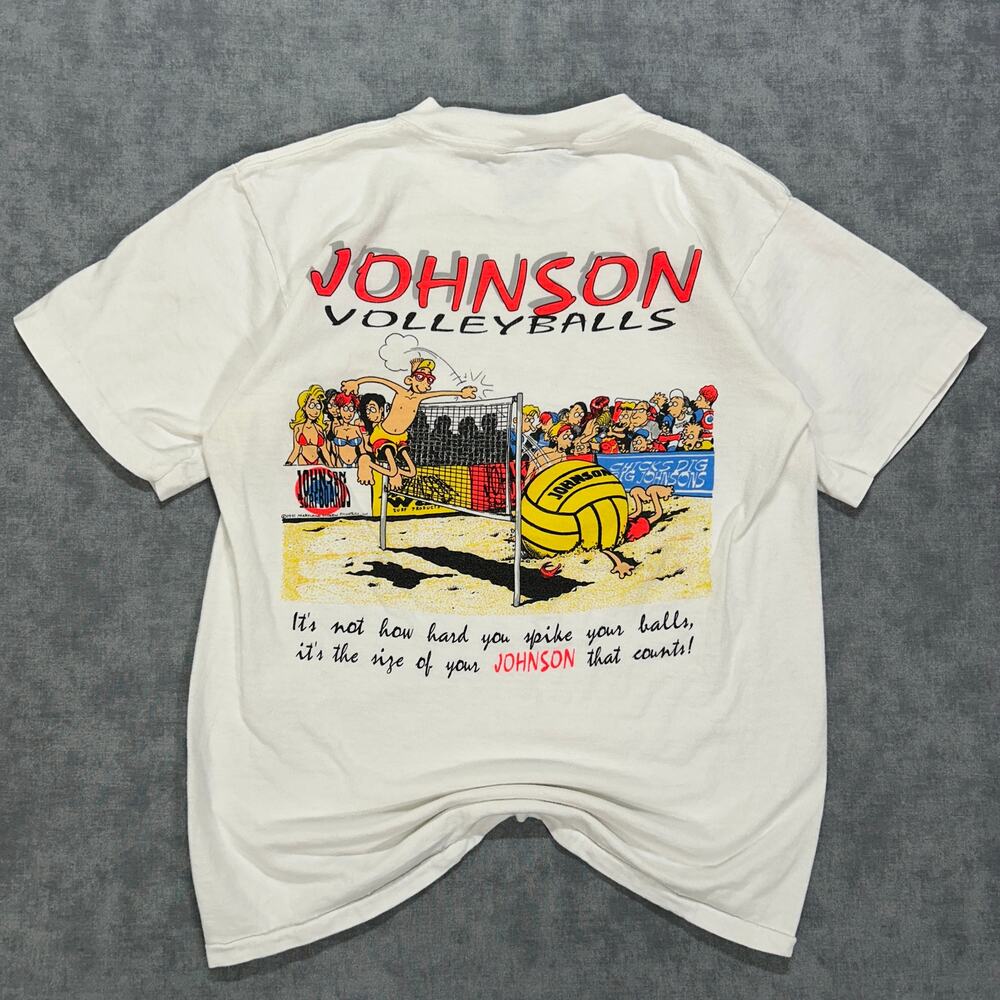 Vintage 90s Big Johnson Worlds Largest Volleyballs T Shirt Mens Small USA Oneita